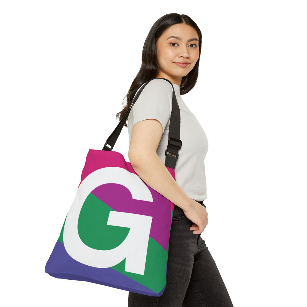 Initial Letter 'G' Colorblock Adjustable Tote Bag — Monogram Alphabet Shoulder Bag