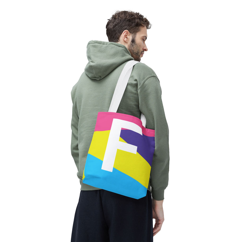 Monogram 'F' Colorblock Tote Bag — Personalized Initial F Shoulder Tote