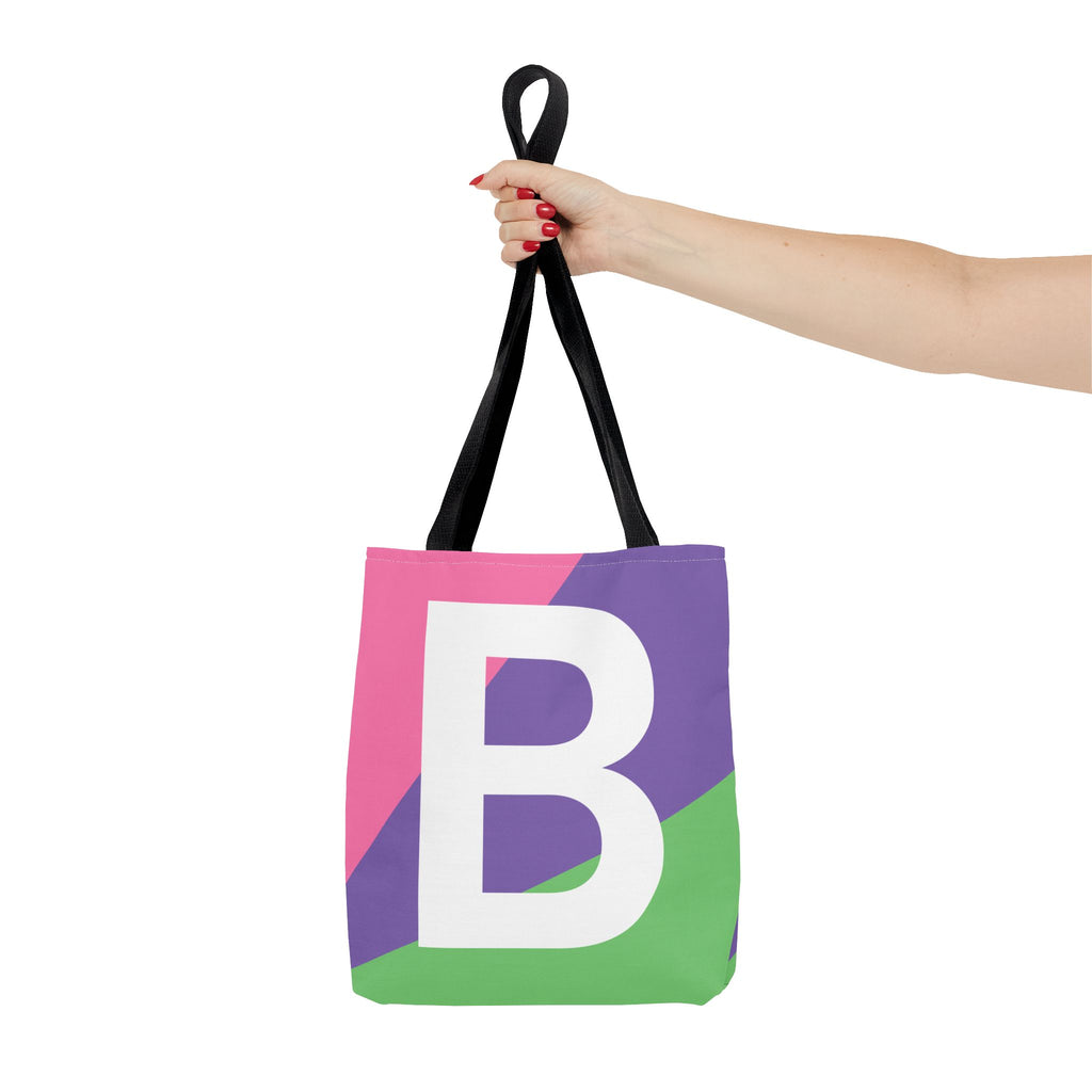 Monogram 'B' Colorblock Tote Bag — Personalized Initial B Shoulder Tote