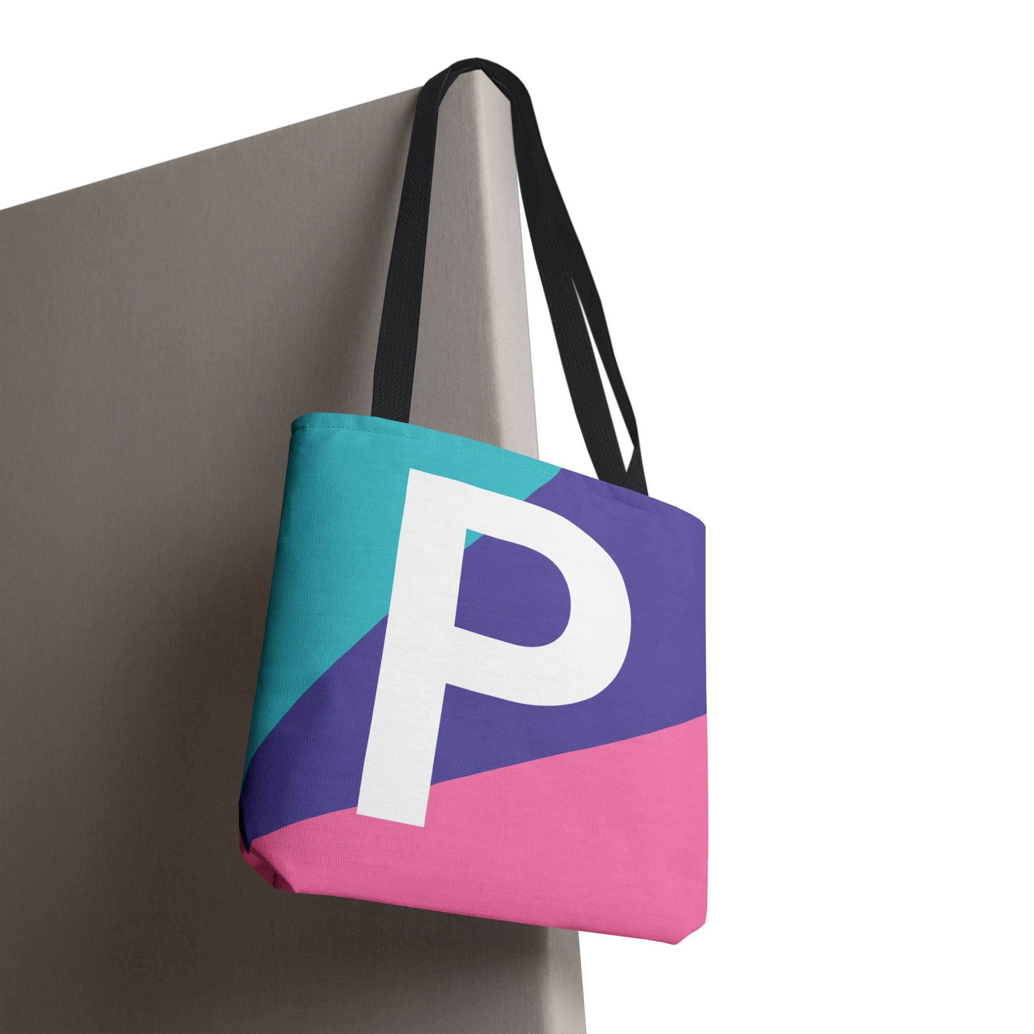Monogram 'P' Colorblock Tote Bag — Personalized Initial P Shoulder Tote