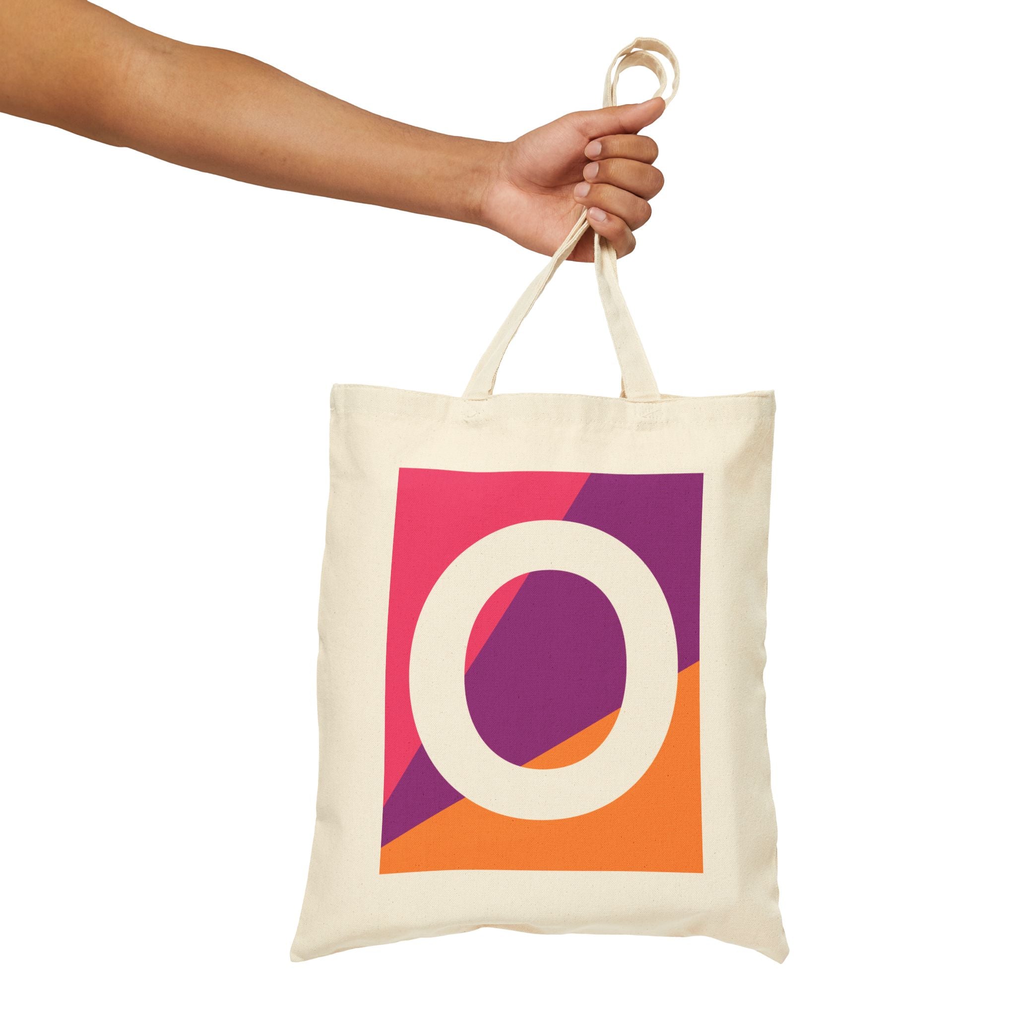 Initial O Colorblock Canvas Tote Bag — Monogram Letter O Reusable Grocery Tote