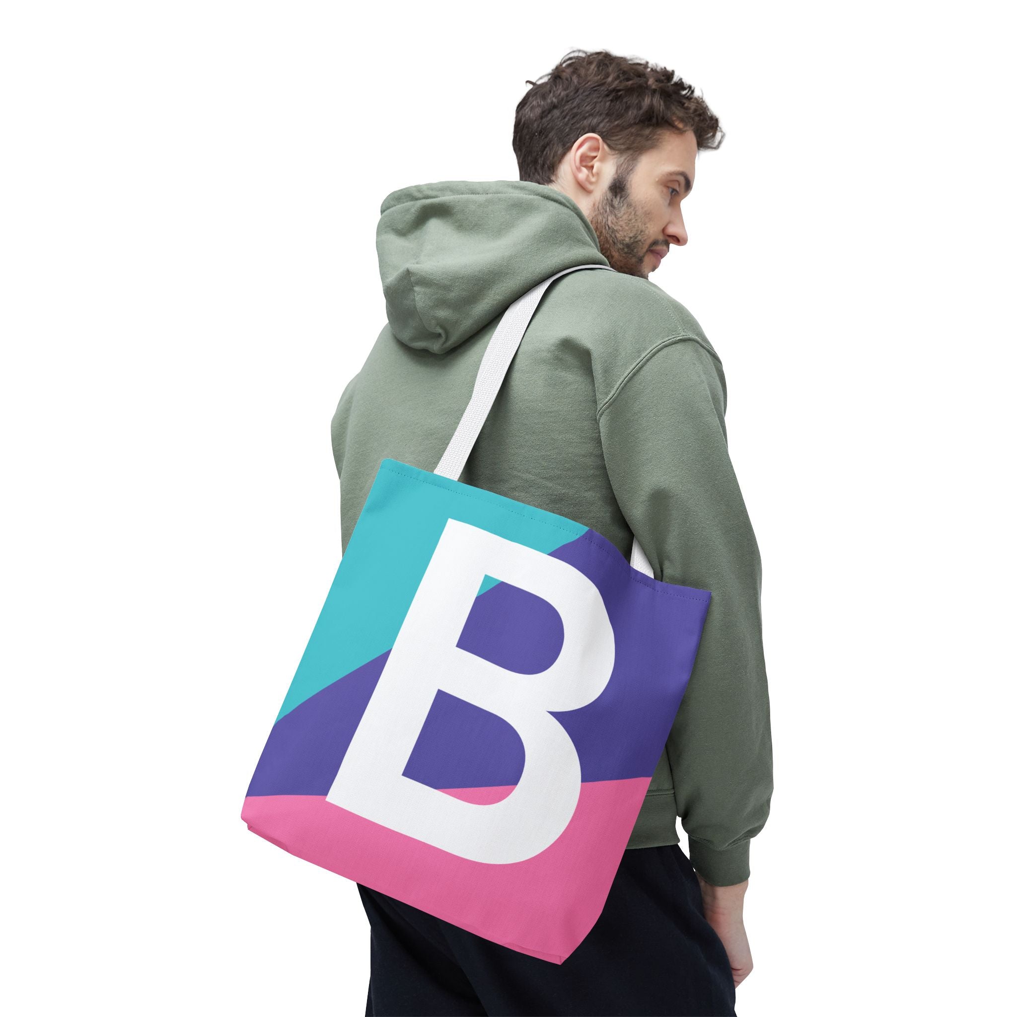 Monogram 'B' Colorblock Tote Bag — Personalized Initial B Shoulder Tote