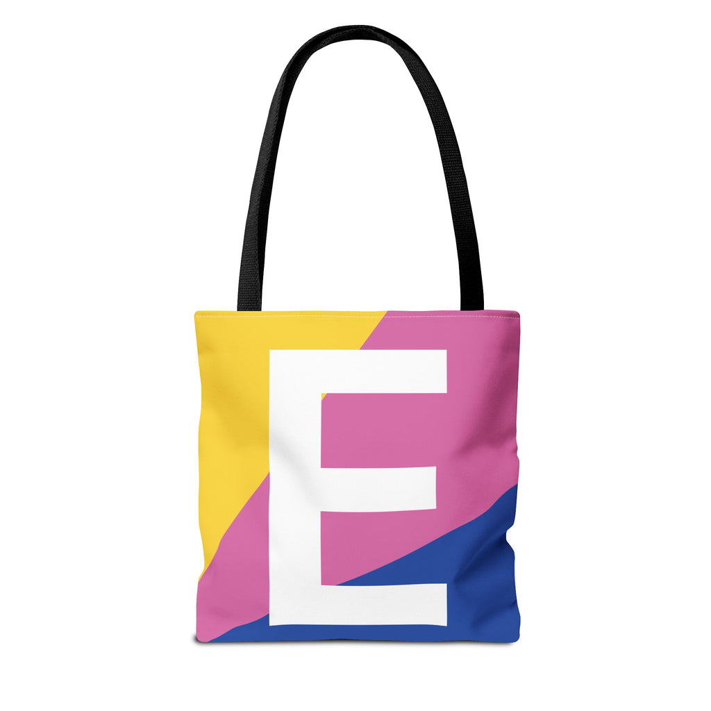 Monogram 'E' Colorblock Tote Bag — Personalized Initial E Shoulder Tote