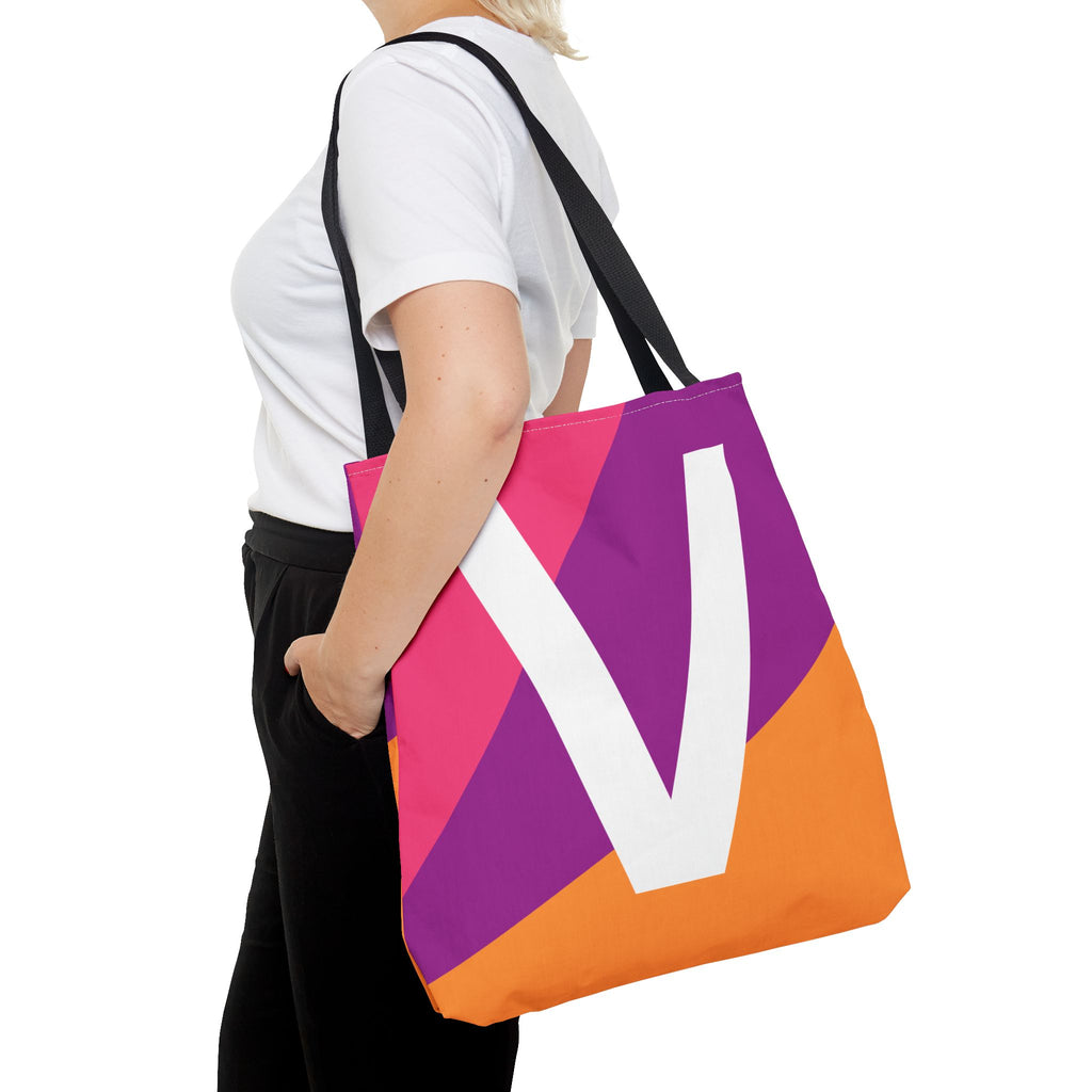 Monogram 'V' Colorblock Tote Bag — Personalized Initial V Shoulder Tote