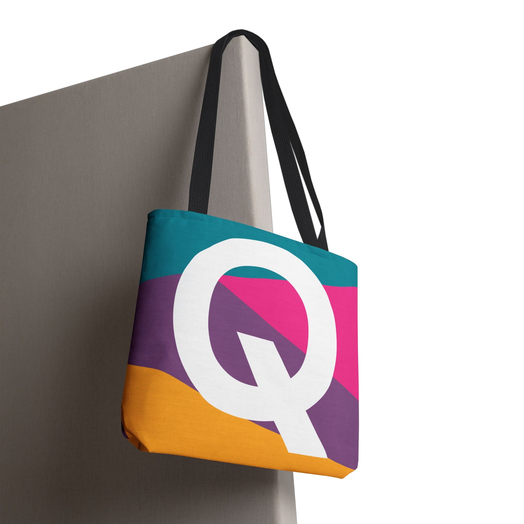 Monogram 'Q' Colorblock Tote Bag — Personalized Initial Q Shoulder Tote