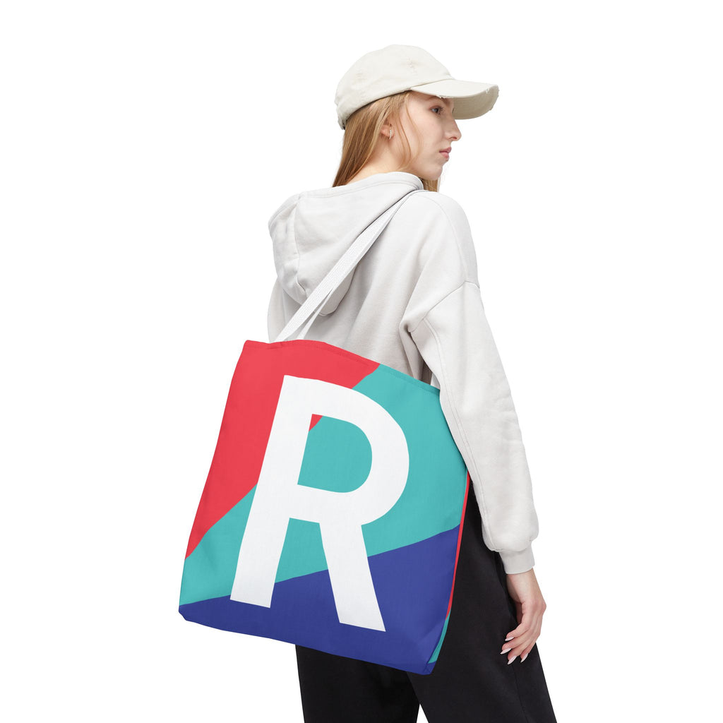 Monogram 'R' Colorblock Tote Bag — Personalized Initial R Shoulder Tote