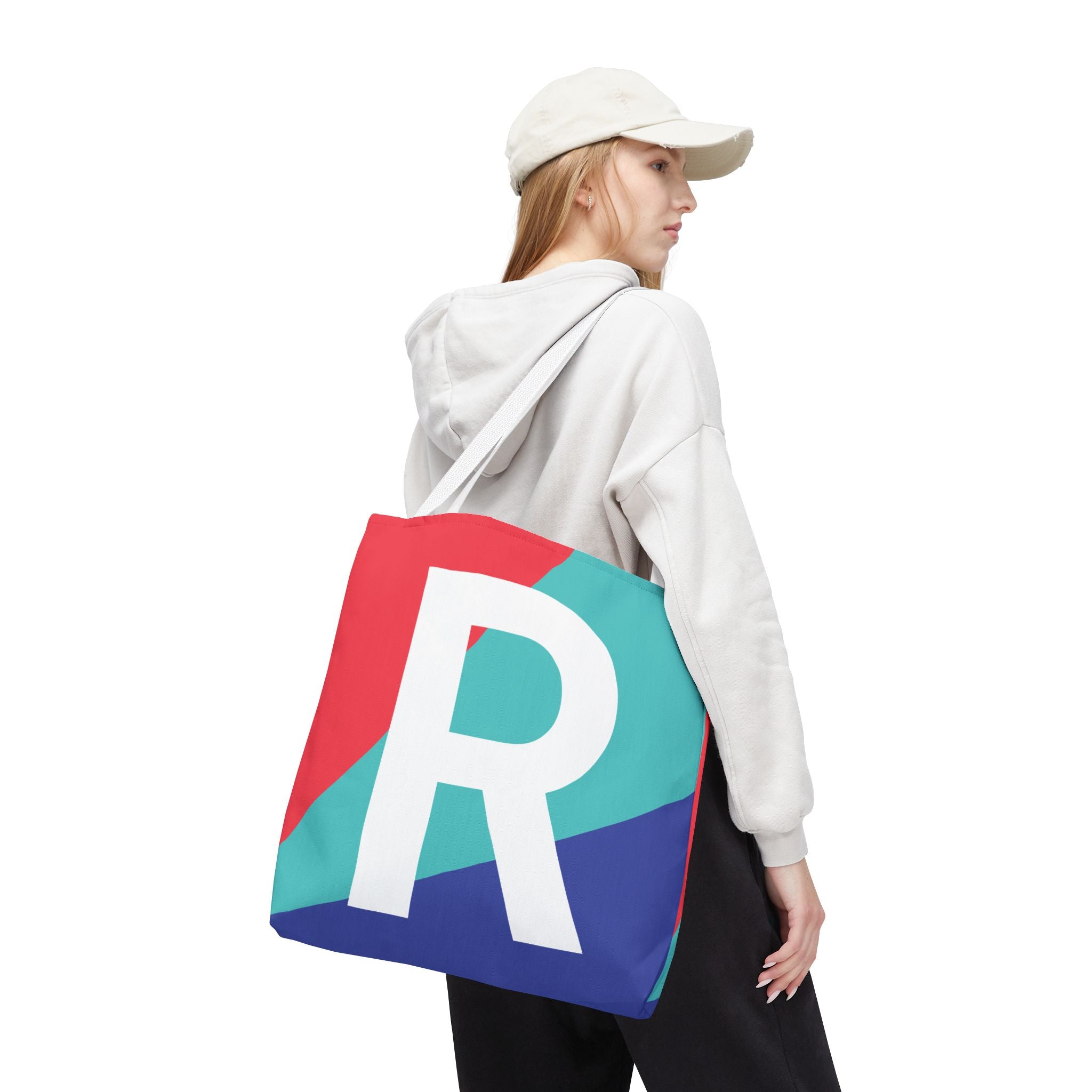 Monogram 'R' Colorblock Tote Bag — Personalized Initial R Shoulder Tote