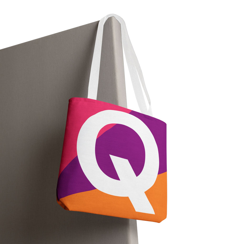 Monogram 'Q' Colorblock Tote Bag — Personalized Initial Q Shoulder Tote