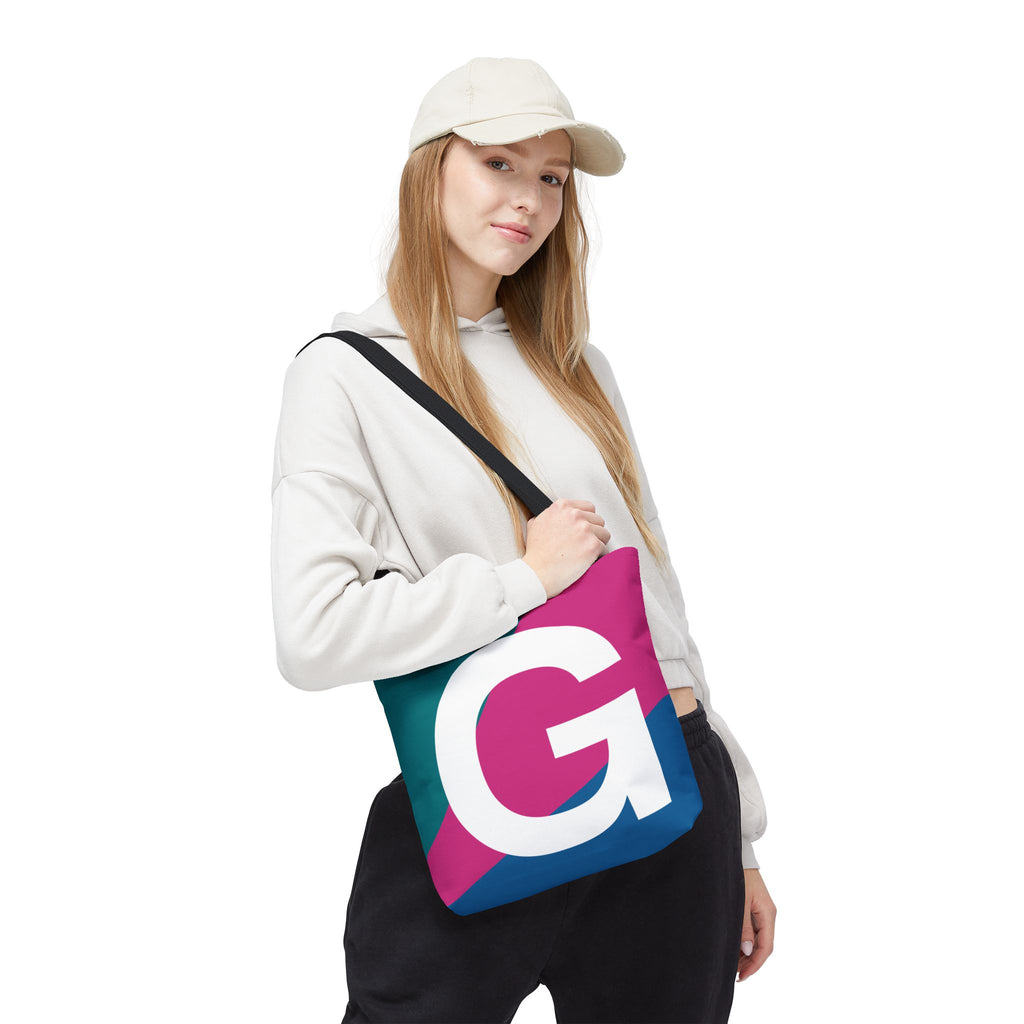 Monogram 'G' Colorblock Tote Bag — Personalized Initial G Shoulder Tote