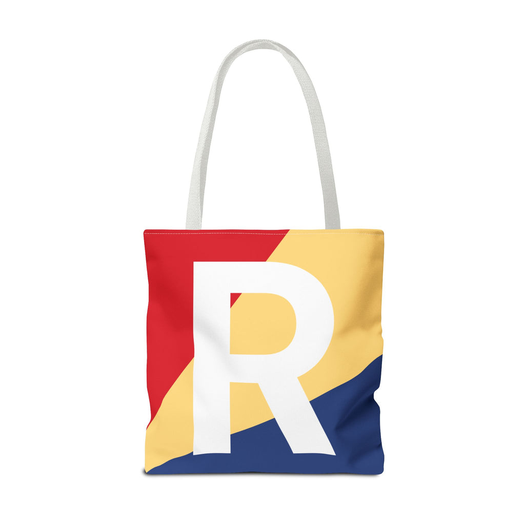 Monogram 'R' Colorblock Tote Bag — Personalized Initial R Shoulder Tote