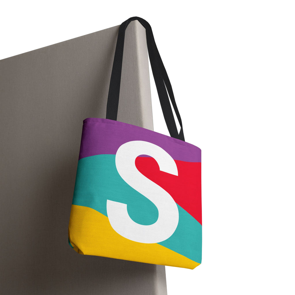 Monogram 'S' Colorblock Tote Bag — Personalized Initial S Shoulder Tote