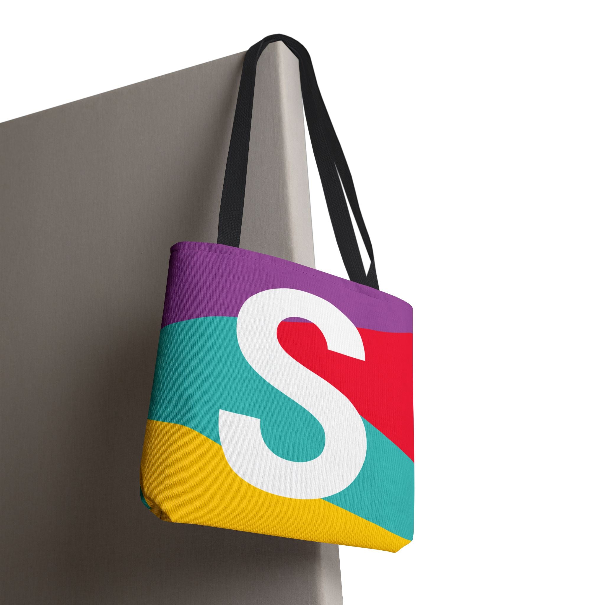 Monogram 'S' Colorblock Tote Bag — Personalized Initial S Shoulder Tote