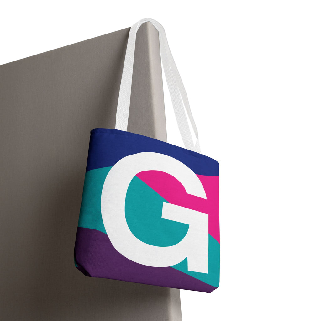 Monogram 'G' Colorblock Tote Bag — Personalized Initial G Shoulder Tote