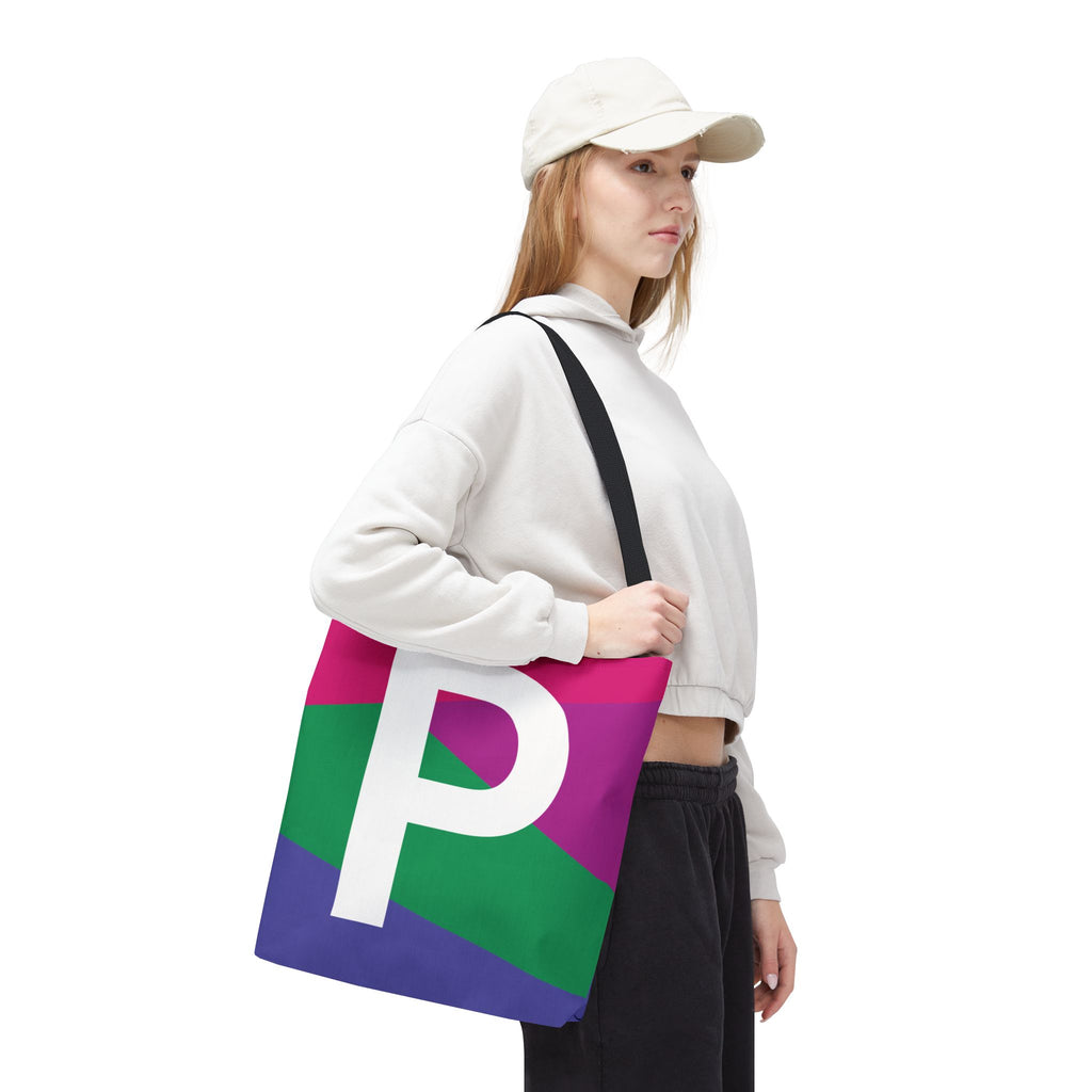 Monogram 'P' Colorblock Tote Bag — Personalized Initial P Shoulder Tote