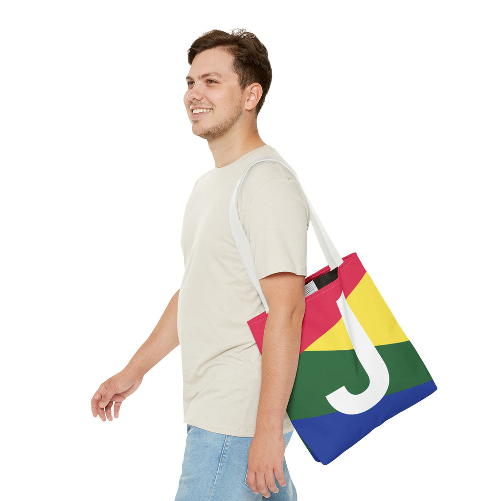 Monogram 'J' Colorblock Tote Bag — Personalized Initial J Shoulder Tote
