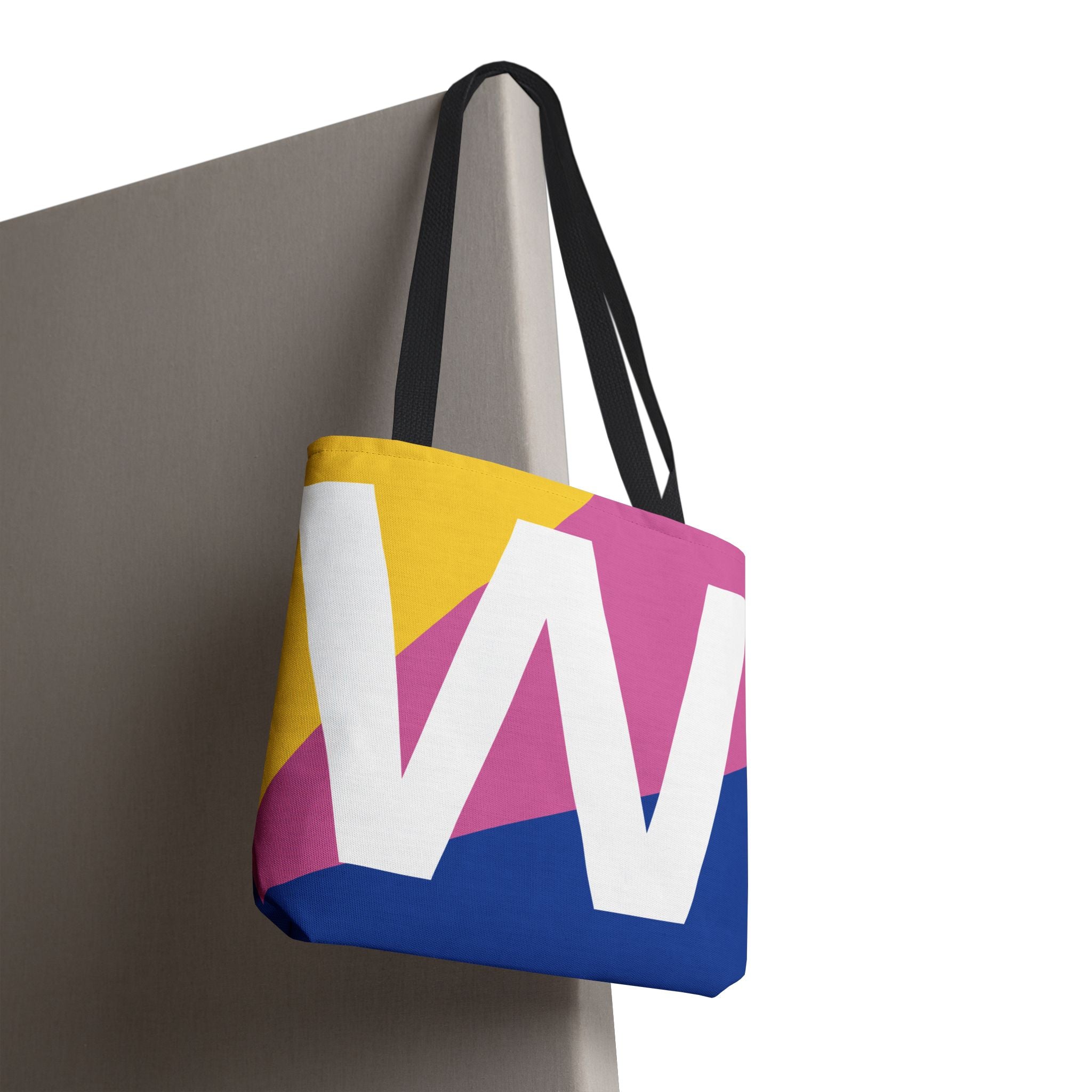 Monogram 'W' Colorblock Tote Bag — Personalized Initial W Shoulder Tote