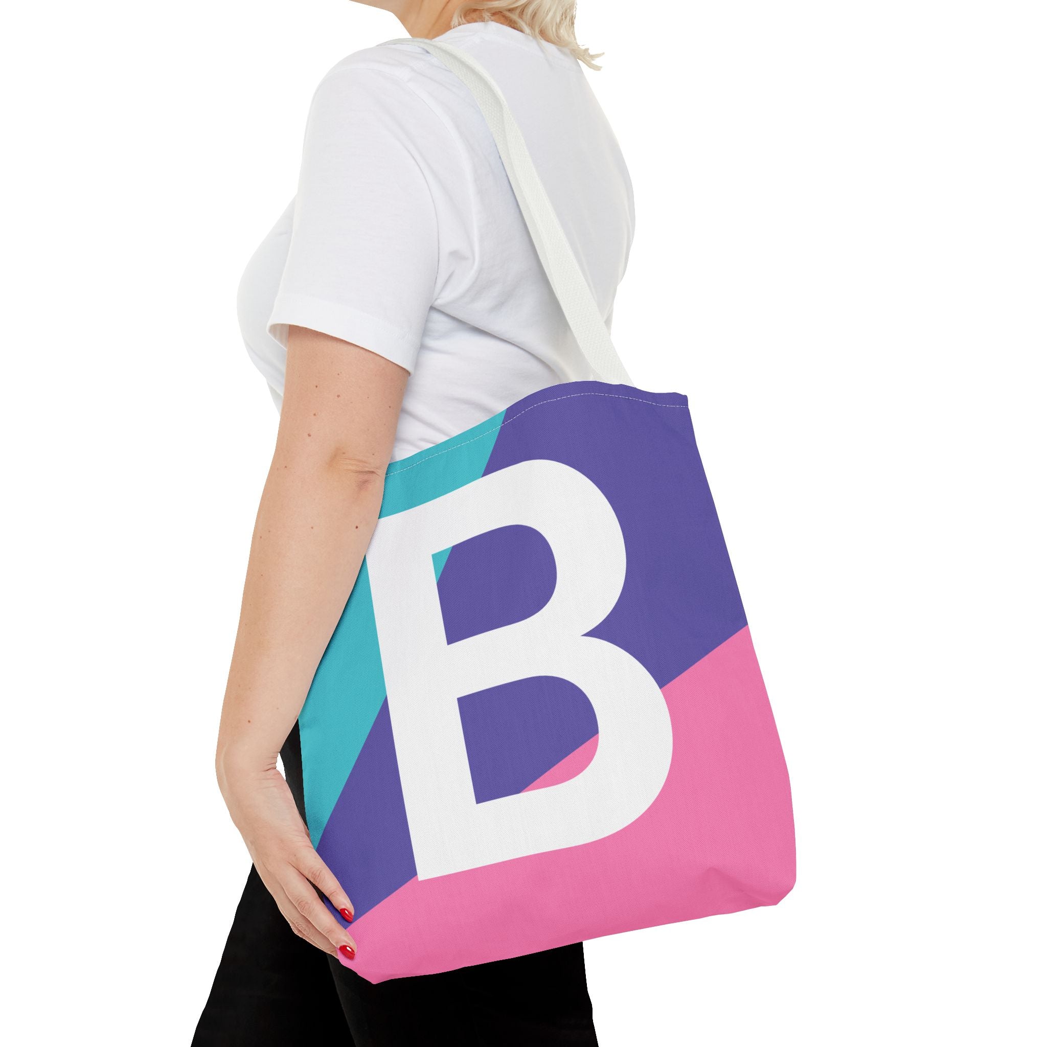 Monogram 'B' Colorblock Tote Bag — Personalized Initial B Shoulder Tote