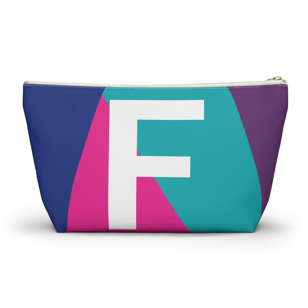 Initials Colorblock Accessory Pouch — Monogram F T-Bottom Cosmetic Bag