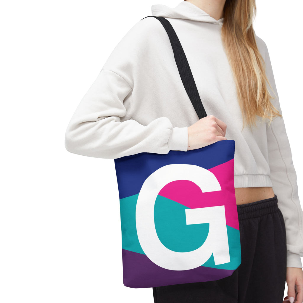Monogram 'G' Colorblock Tote Bag — Personalized Initial G Shoulder Tote