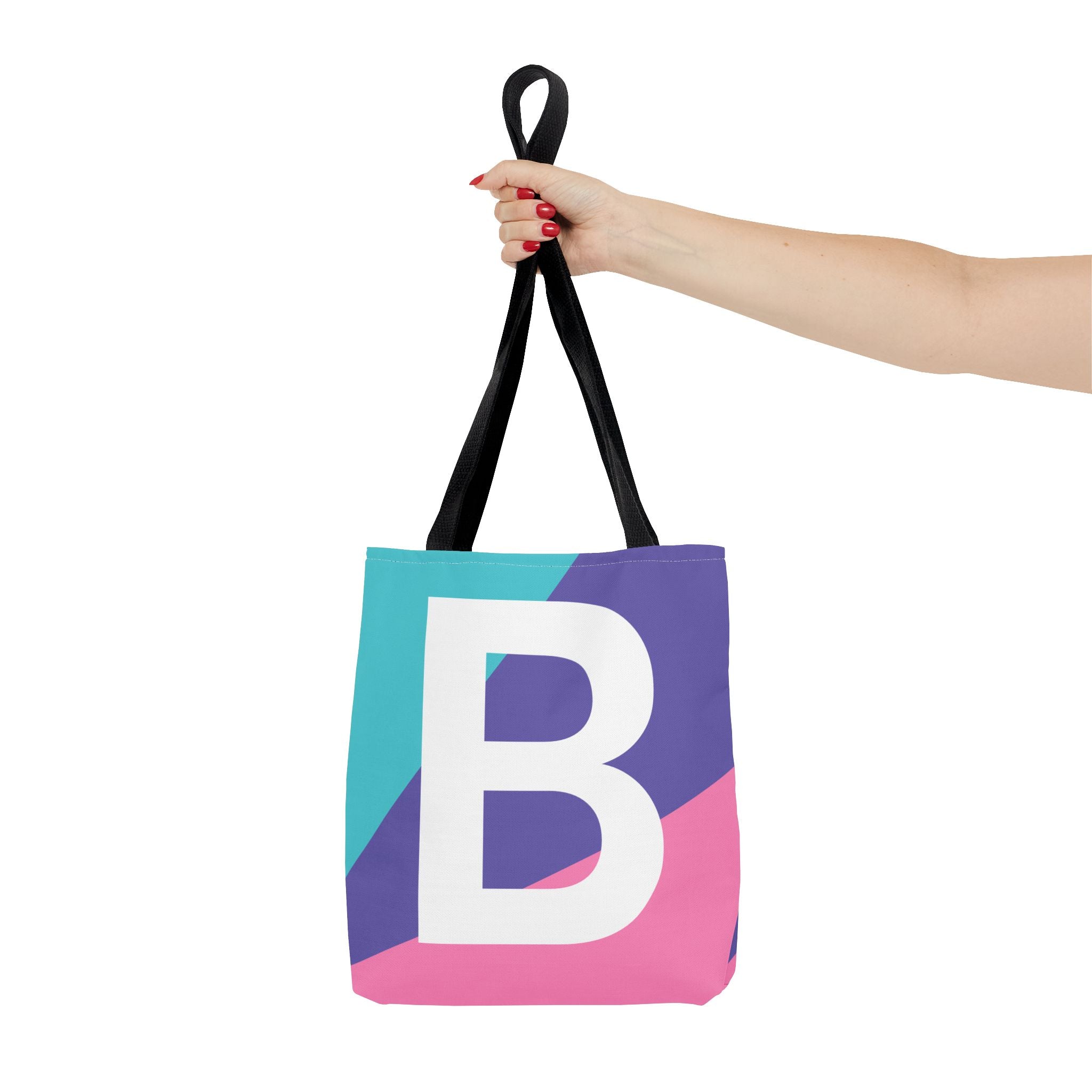 Monogram 'B' Colorblock Tote Bag — Personalized Initial B Shoulder Tote