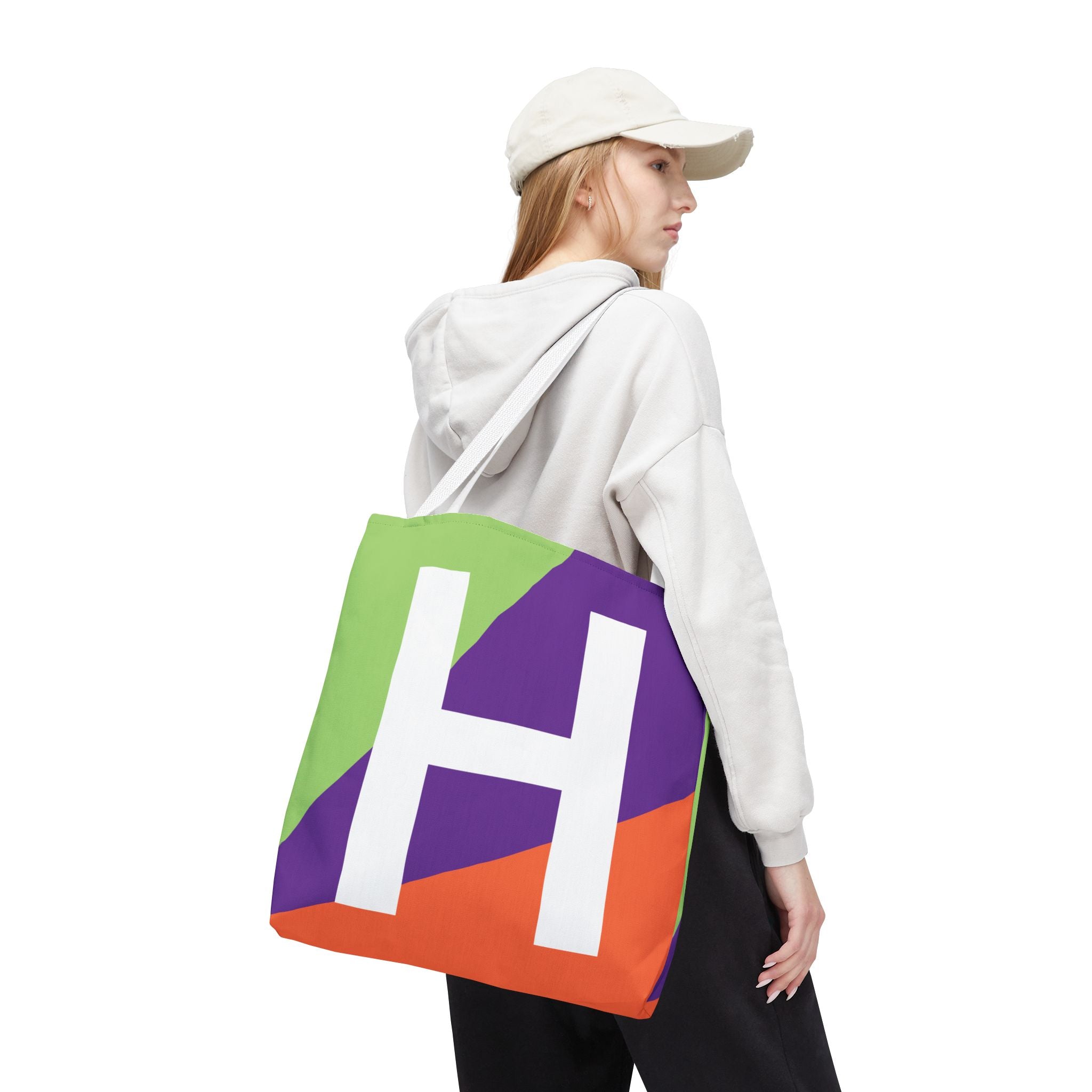 Monogram 'H' Colorblock Tote Bag — Personalized Initial H Shoulder Tote