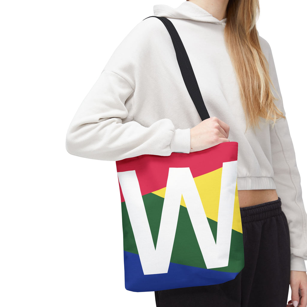 Monogram 'W' Colorblock Tote Bag — Personalized Initial W Shoulder Tote
