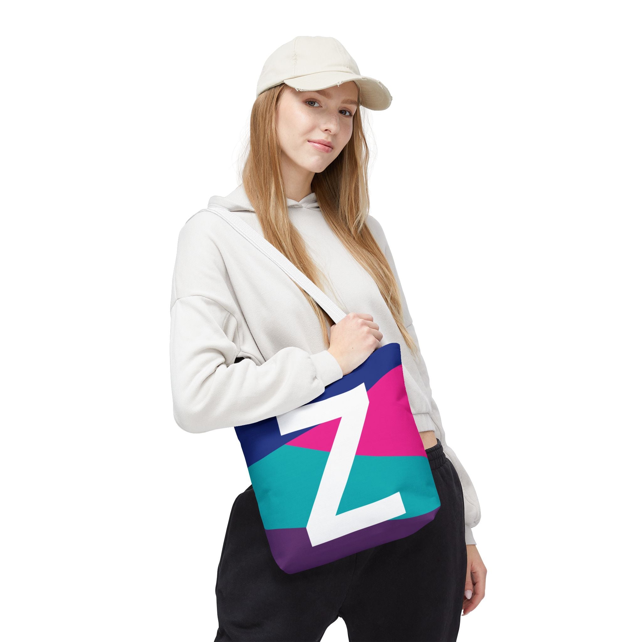 Monogram 'Z' Colorblock Tote Bag — Personalized Initial Z Shoulder Tote