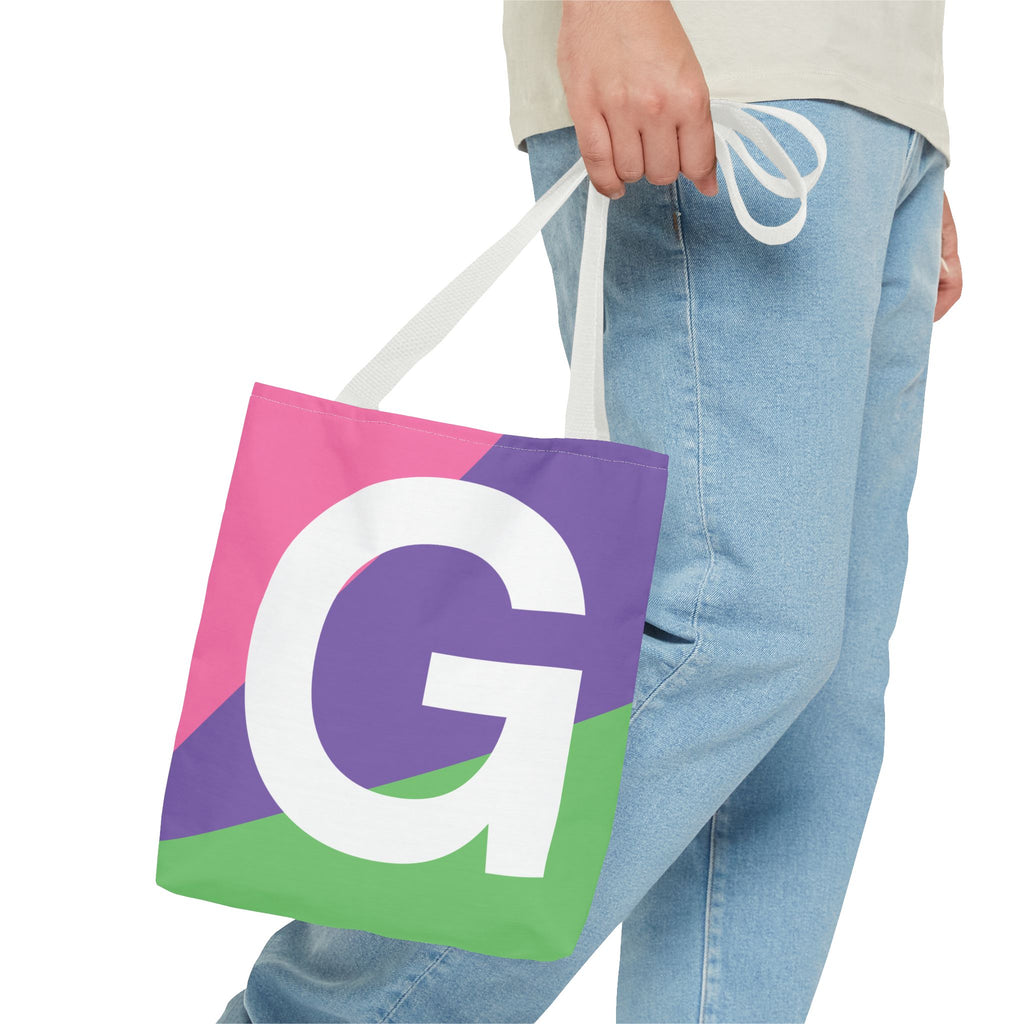 Monogram 'G' Colorblock Tote Bag — Personalized Initial G Shoulder Tote