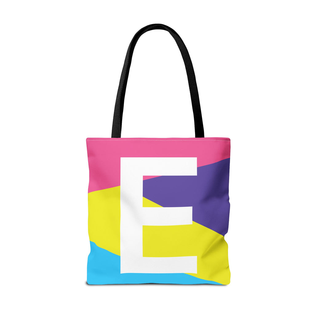 Monogram 'E' Colorblock Tote Bag — Personalized Initial E Shoulder Tote