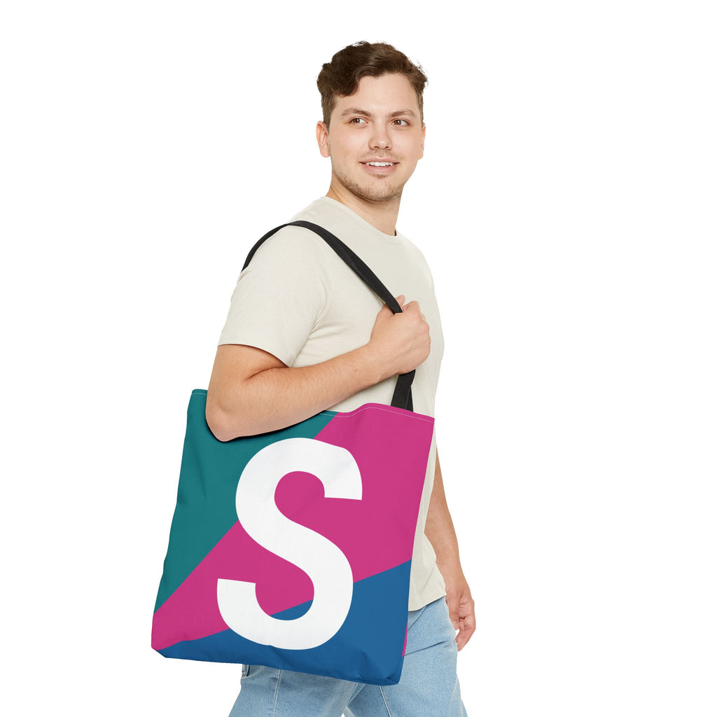 Monogram 'S' Colorblock Tote Bag — Personalized Initial S Shoulder Tote
