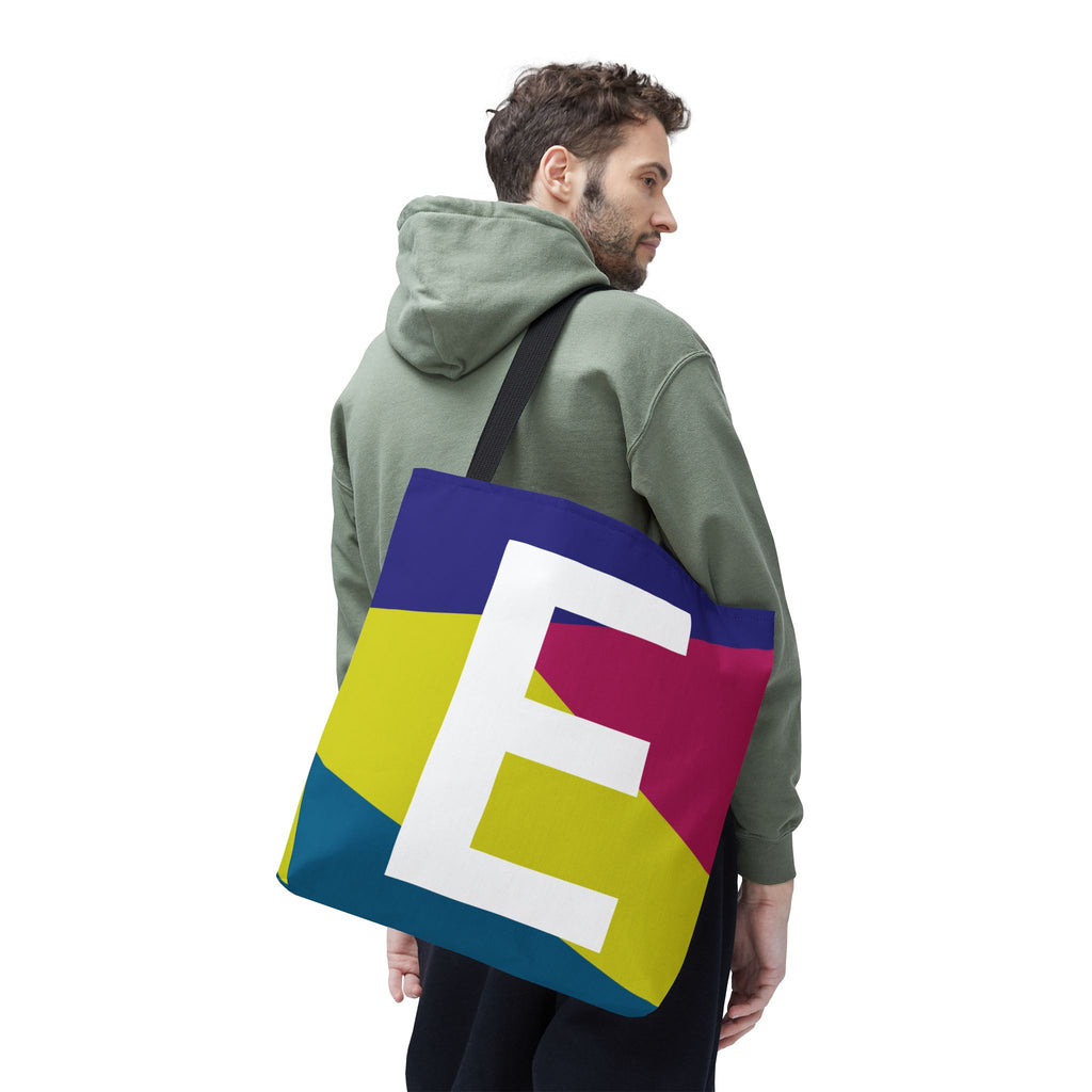 Monogram 'E' Colorblock Tote Bag — Personalized Initial E Shoulder Tote