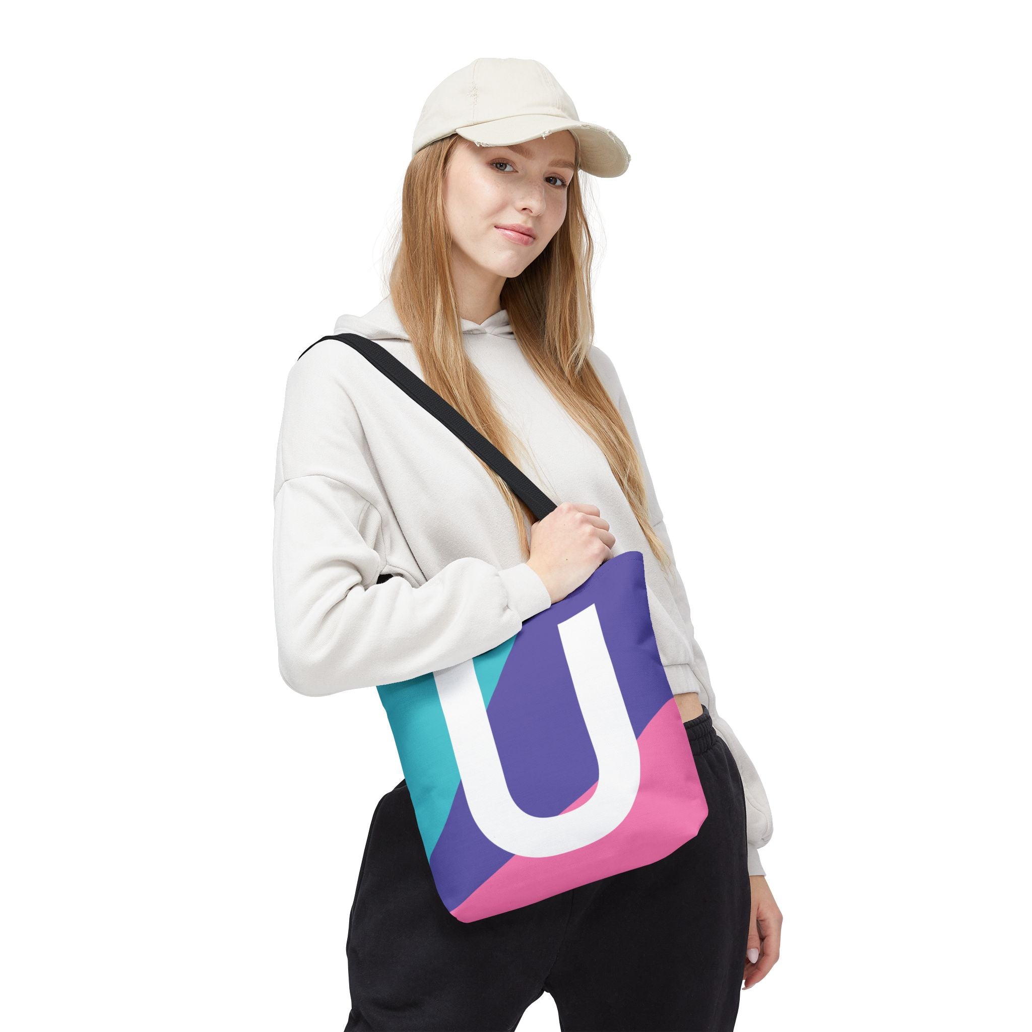 Monogram 'U' Colorblock Tote Bag — Personalized Initial U Shoulder Tote