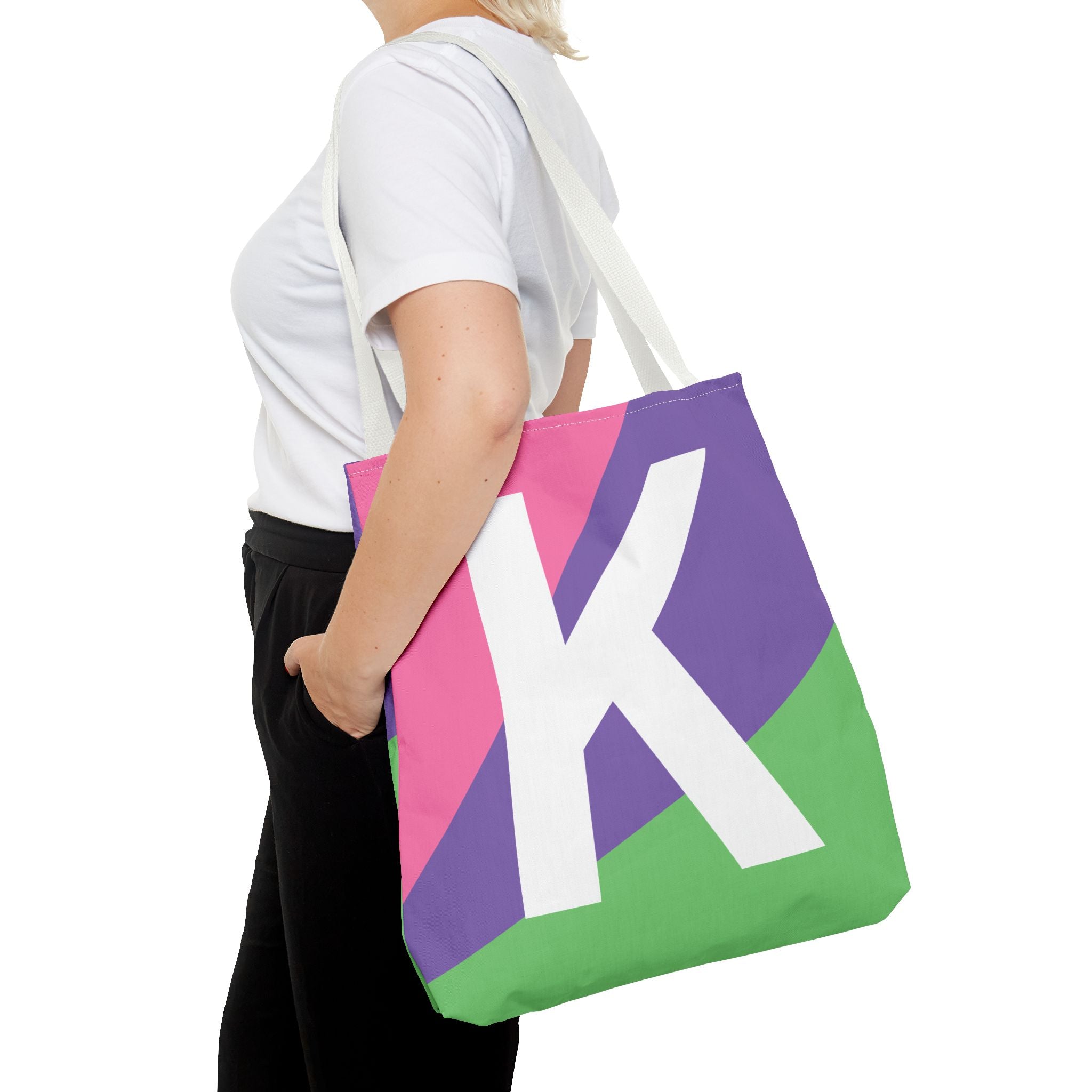 Monogram 'K' Colorblock Tote Bag — Personalized Initial K Shoulder Tote