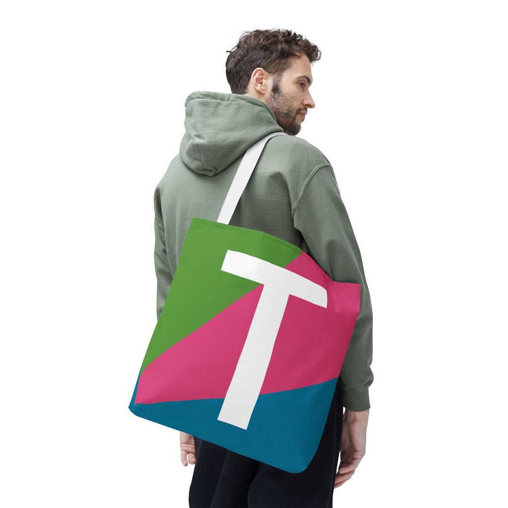 Monogram 'T' Colorblock Tote Bag — Personalized Initial T Shoulder Tote