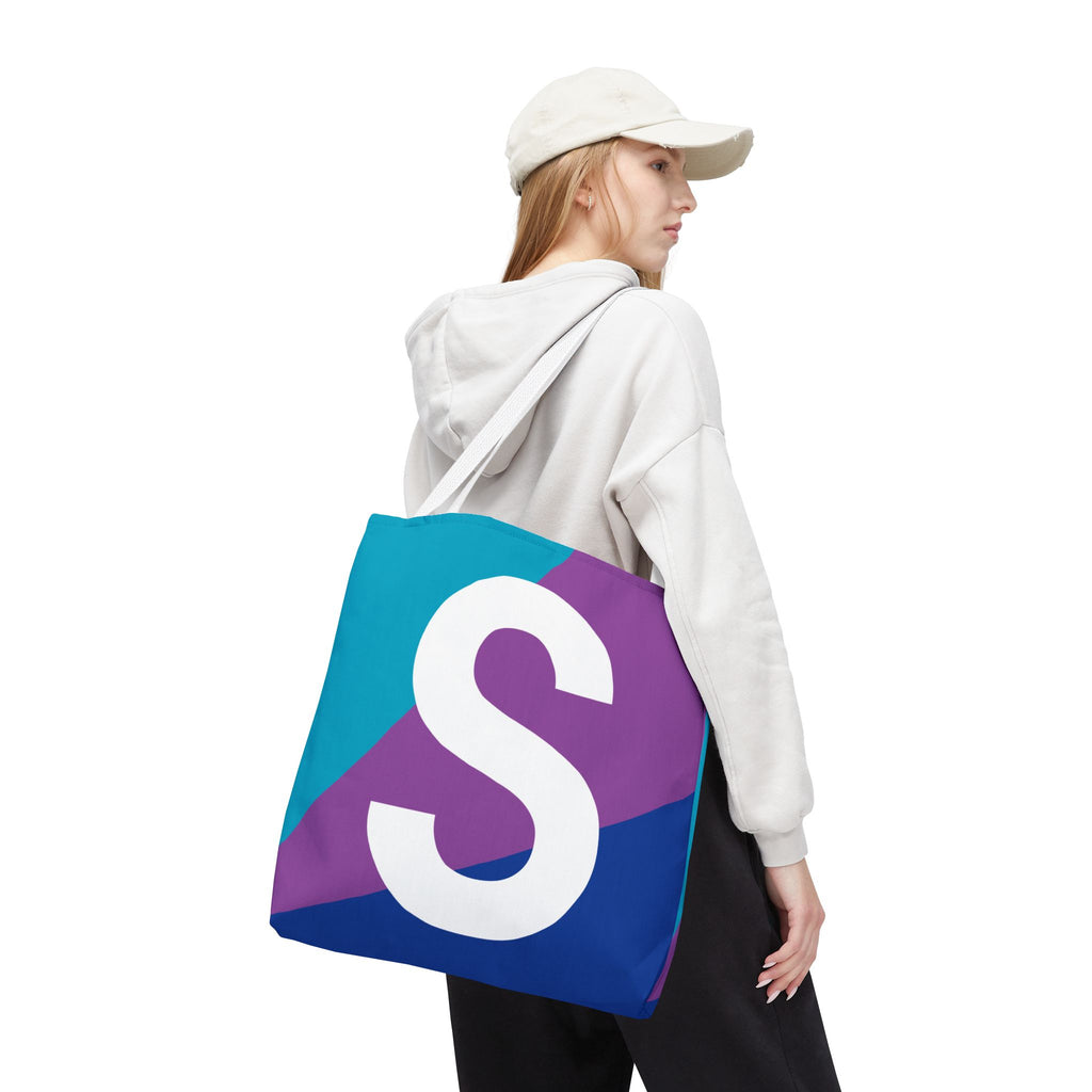 Monogram 'S' Colorblock Tote Bag — Personalized Initial S Shoulder Tote