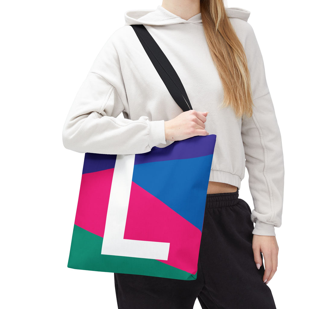 Monogram 'L' Colorblock Tote Bag — Personalized Initial L Shoulder Tote