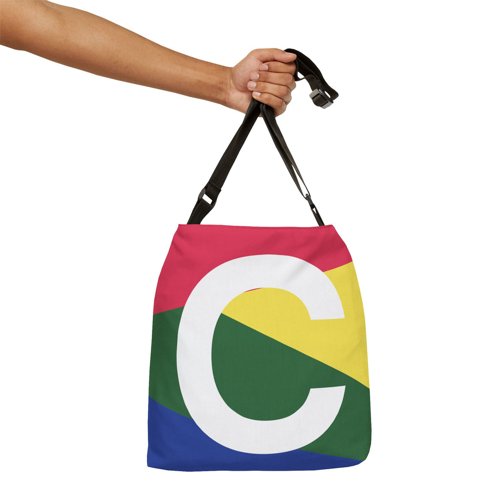 Initial Letter 'C' Colorblock Adjustable Tote Bag — Monogram Alphabet Shoulder Bag
