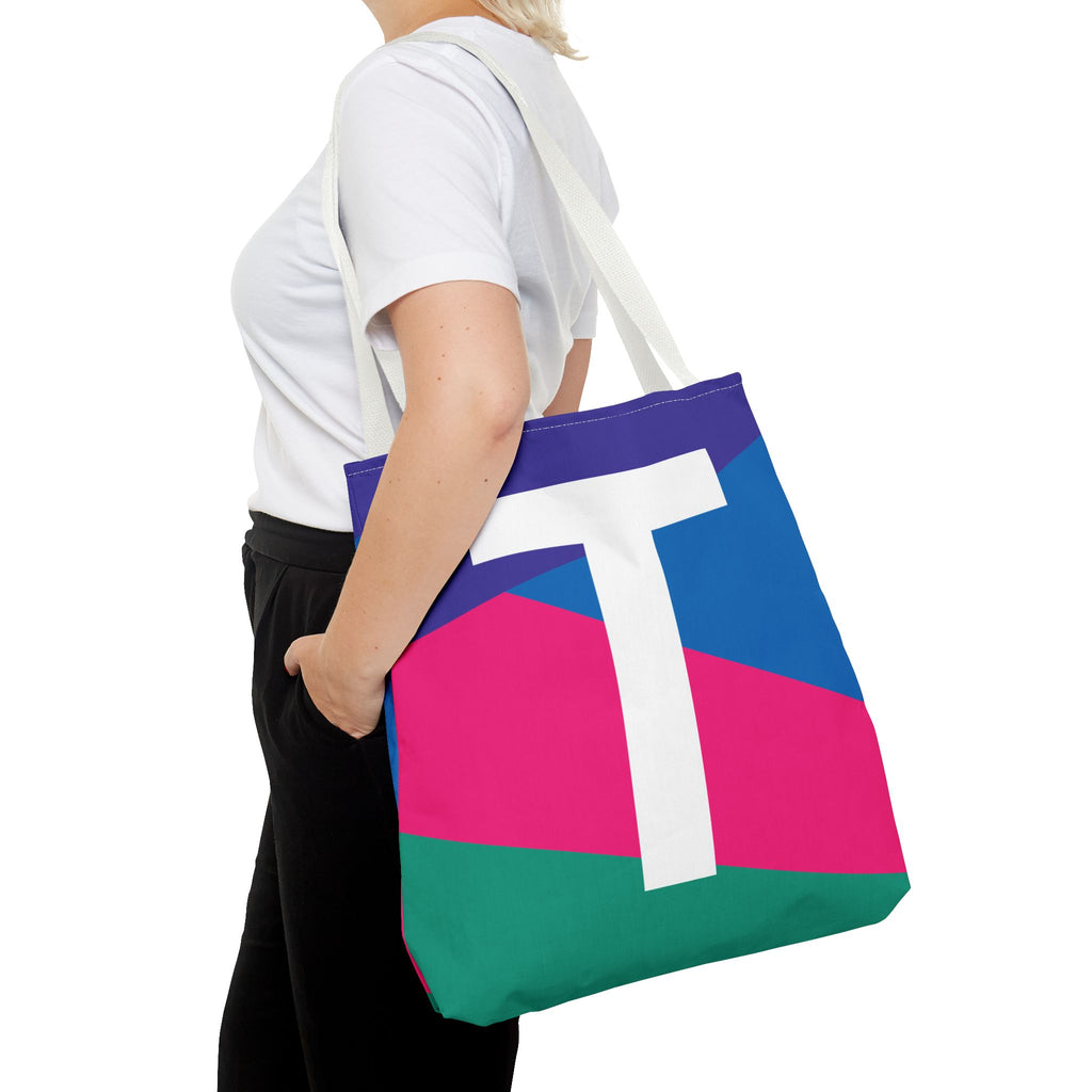 Monogram 'T' Colorblock Tote Bag — Personalized Initial T Shoulder Tote