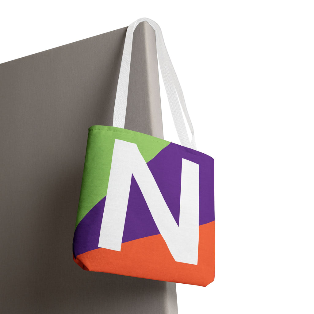 Monogram 'N' Colorblock Tote Bag — Personalized Initial N Shoulder Tote