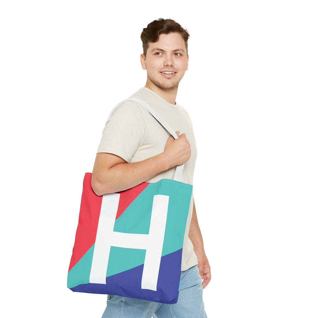 Monogram 'H' Colorblock Tote Bag — Personalized Initial H Shoulder Tote