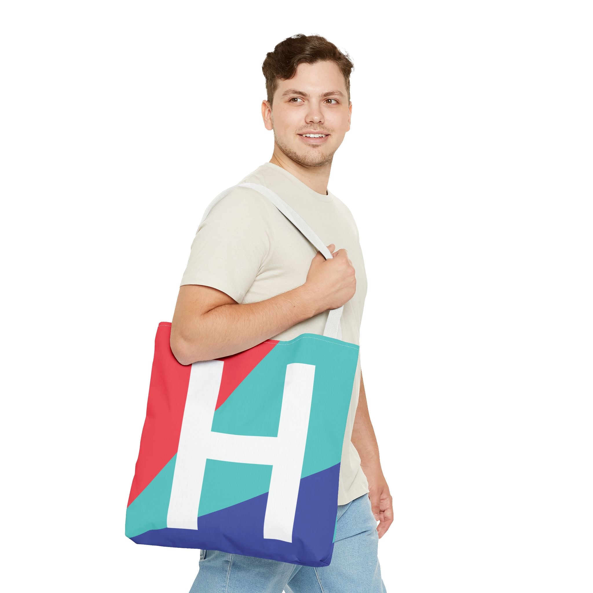 Monogram 'H' Colorblock Tote Bag — Personalized Initial H Shoulder Tote