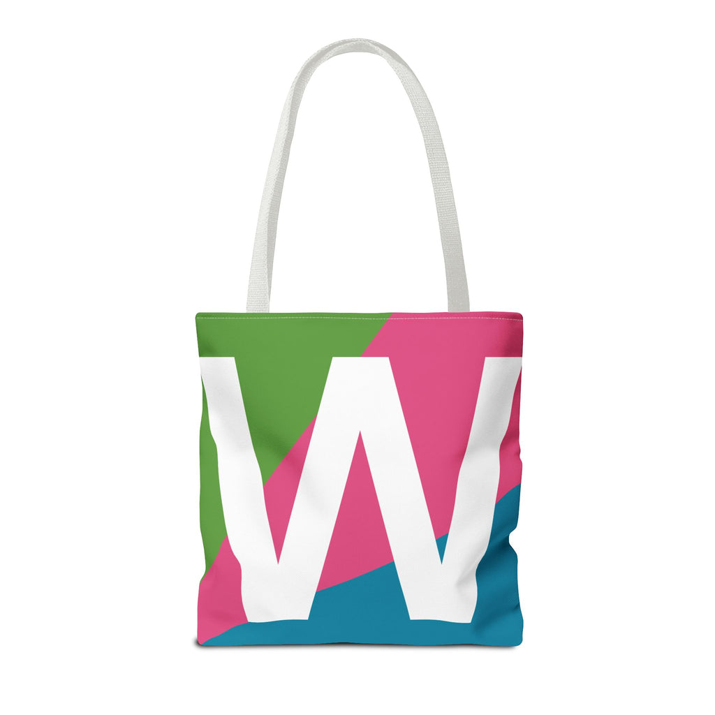 Monogram 'W' Colorblock Tote Bag — Personalized Initial W Shoulder Tote