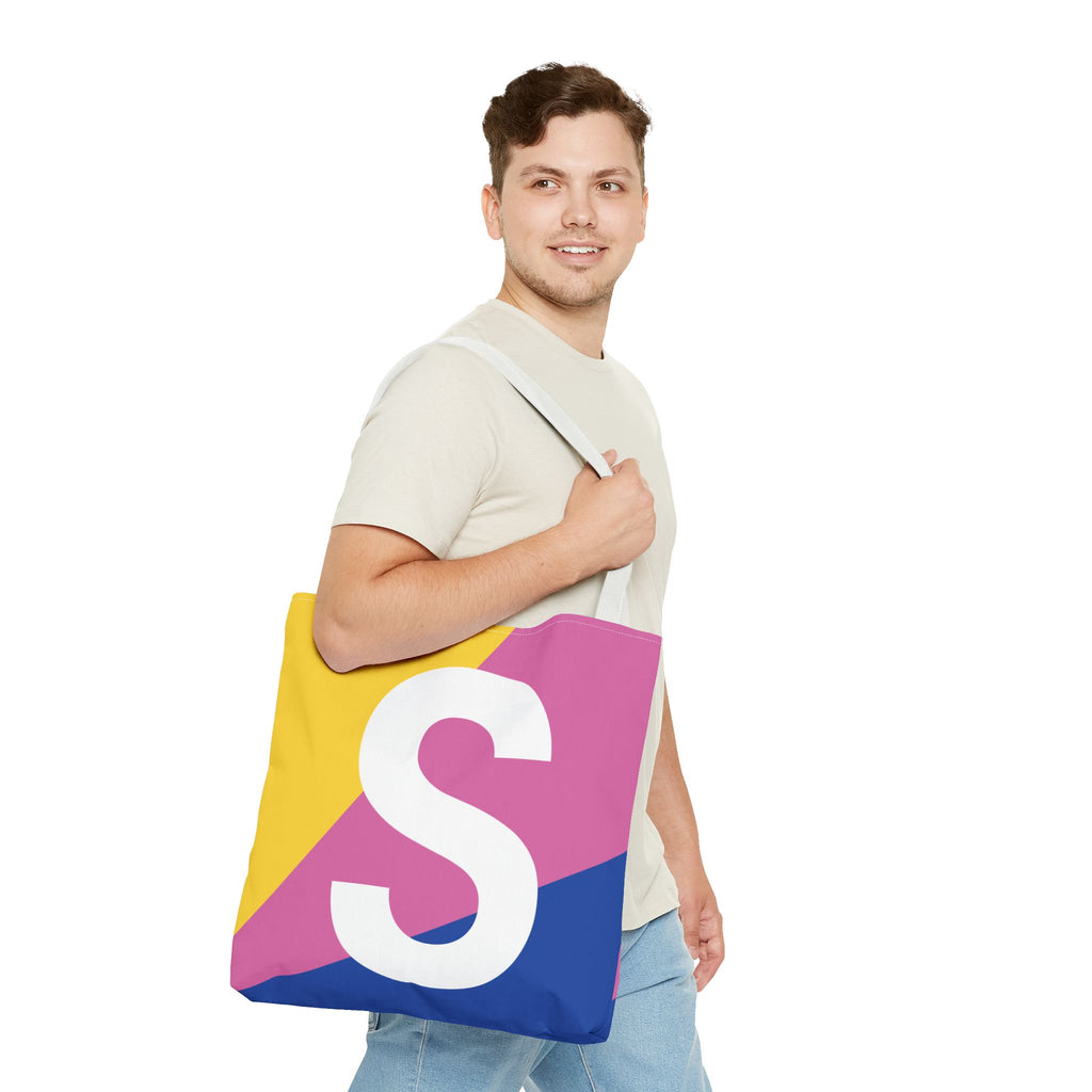 Monogram 'S' Colorblock Tote Bag — Personalized Initial S Shoulder Tote