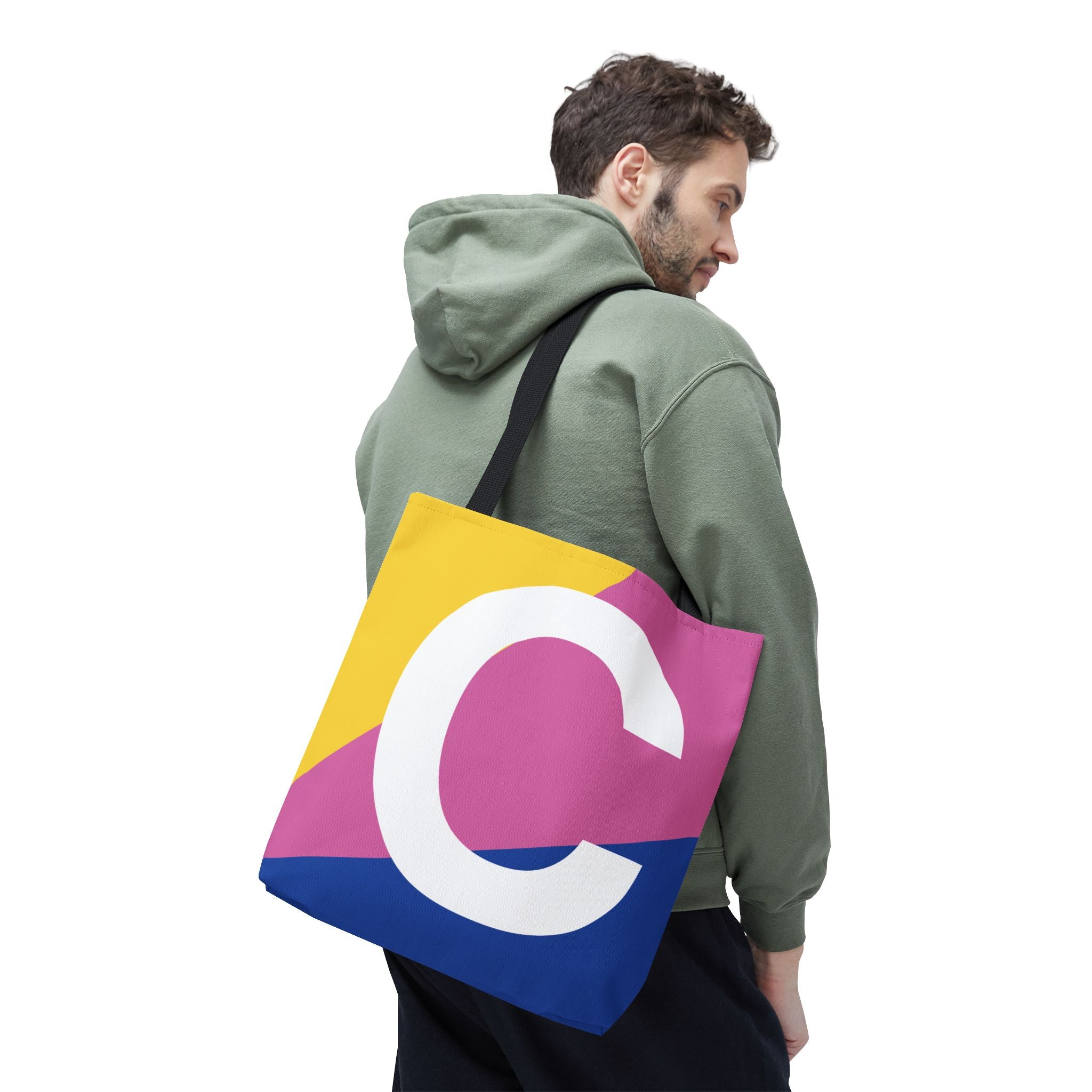 Monogram 'C' Colorblock Tote Bag — Personalized Initial C Shoulder Tote