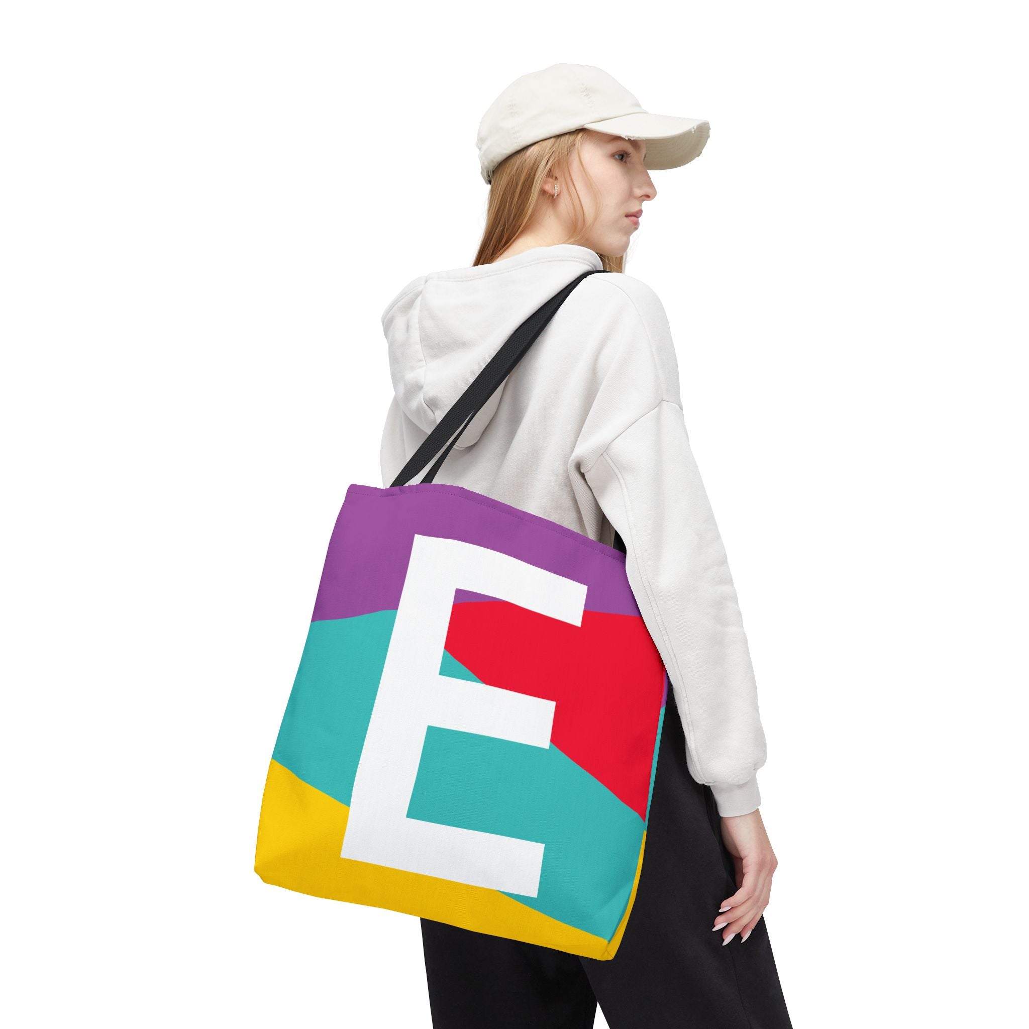 Monogram 'E' Colorblock Tote Bag — Personalized Initial E Shoulder Tote