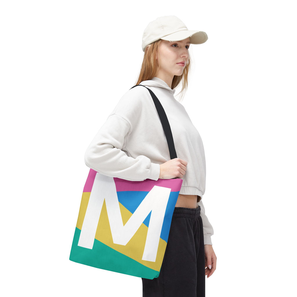 Monogram 'M' Colorblock Tote Bag — Personalized Initial M Shoulder Tote