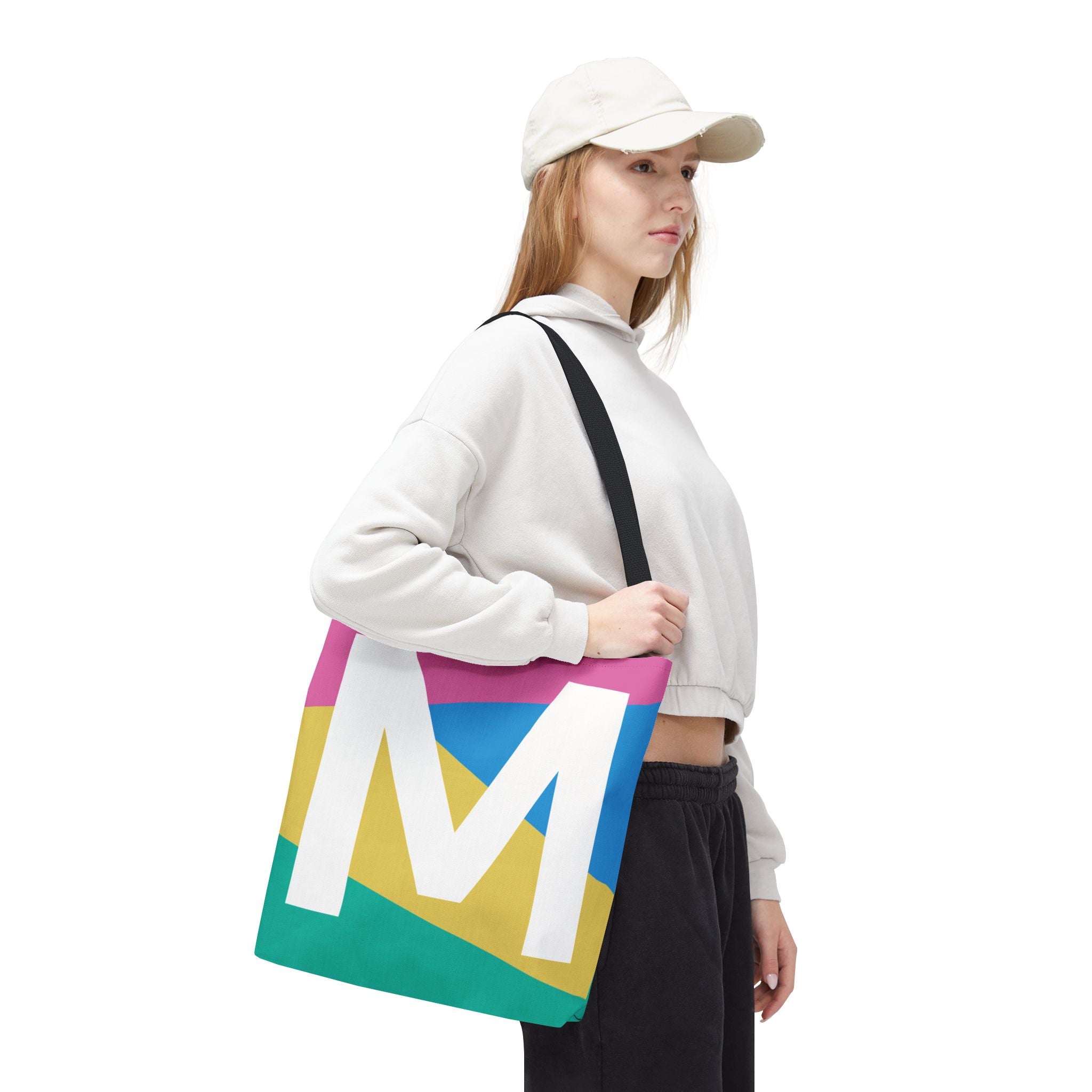 Monogram 'M' Colorblock Tote Bag — Personalized Initial M Shoulder Tote