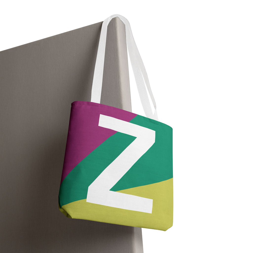 Monogram 'Z' Colorblock Tote Bag — Personalized Initial Z Shoulder Tote