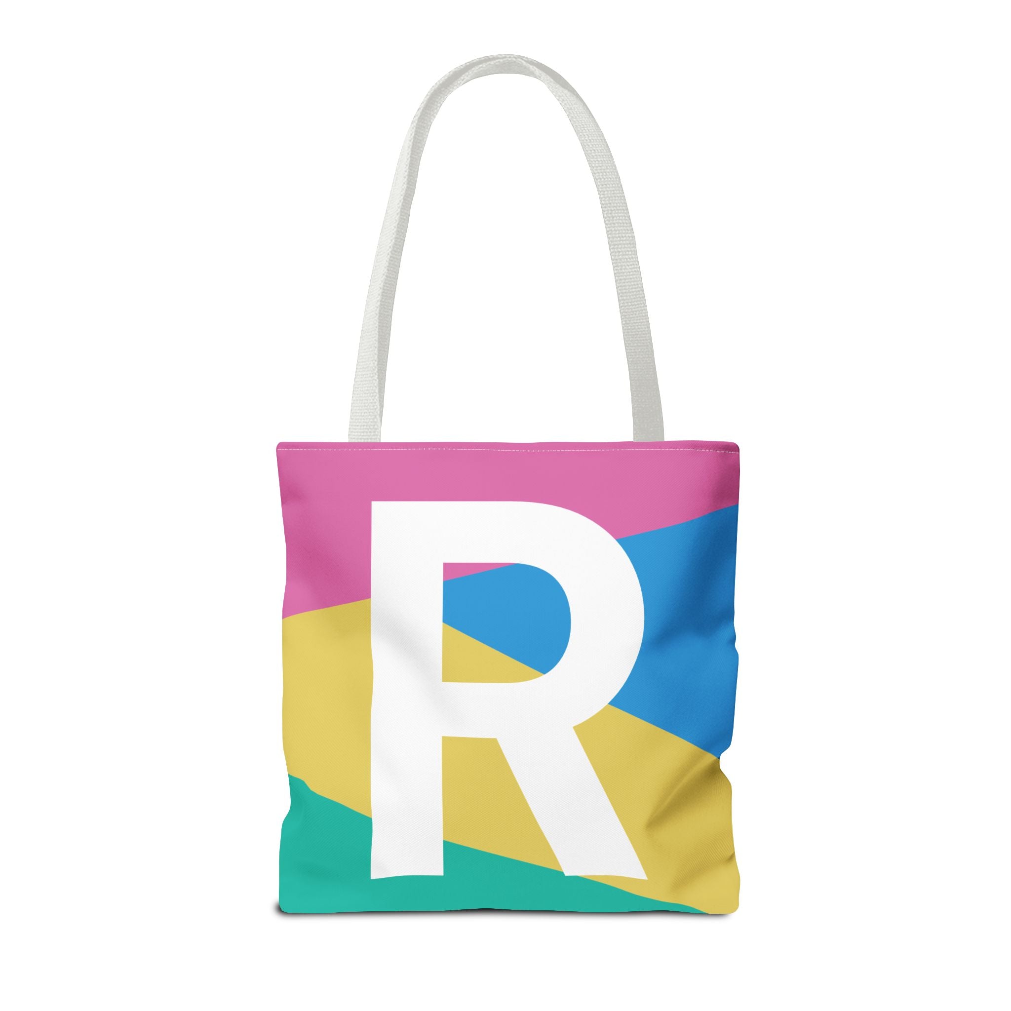 Monogram 'R' Colorblock Tote Bag — Personalized Initial R Shoulder Tote
