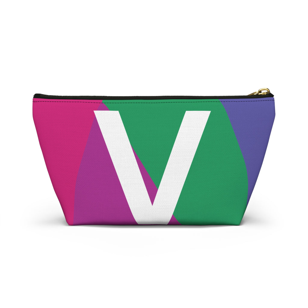 Initials Colorblock Accessory Pouch — Monogram V T-Bottom Cosmetic Bag
